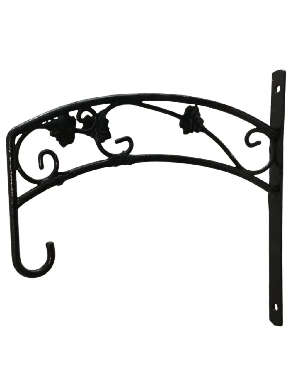 Decorative Black Metal Hanging Basket Bracket With Scroll & Floral Design